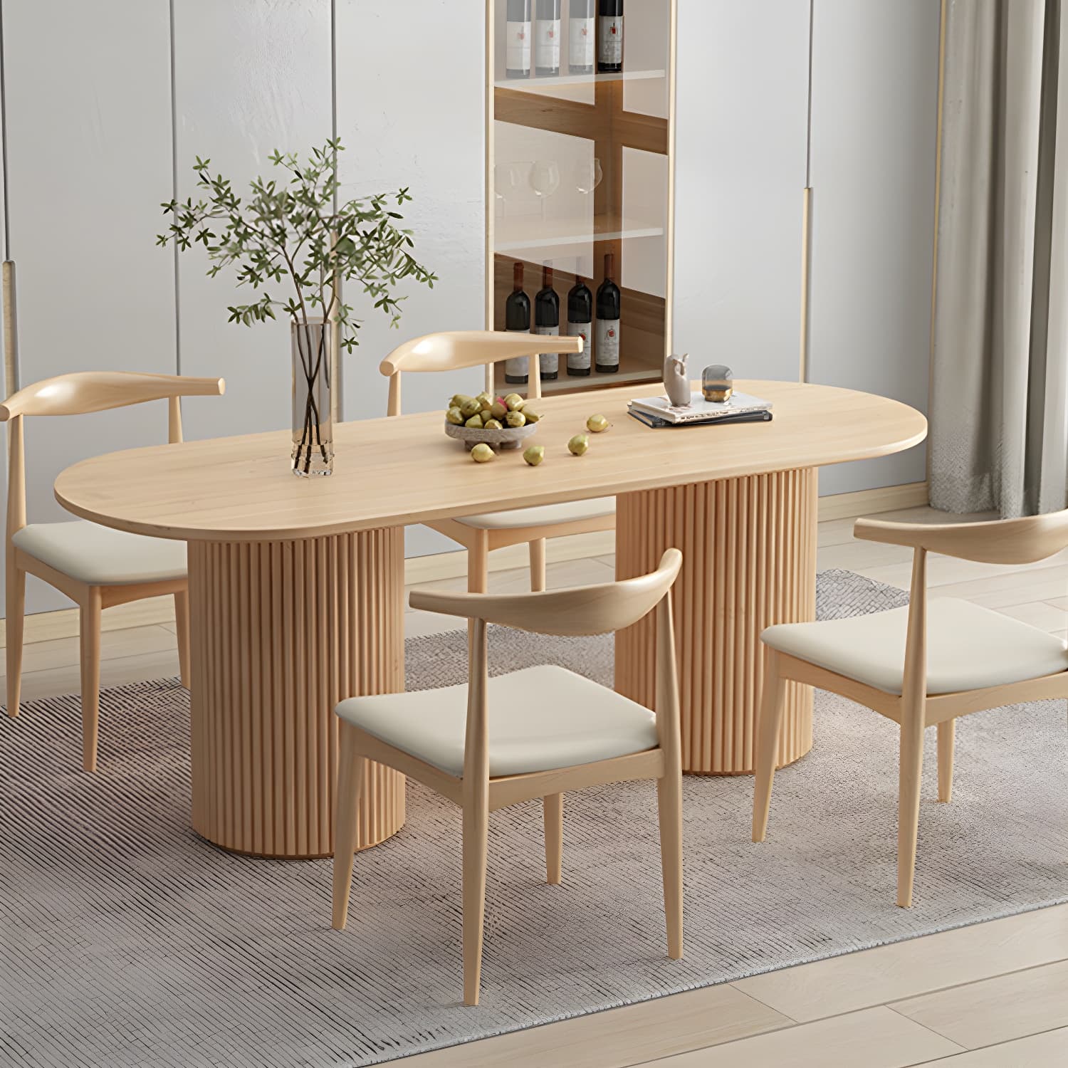 Modern Double Pedestal Table Oval Wood Dining Table for Home Kitchen - image 10