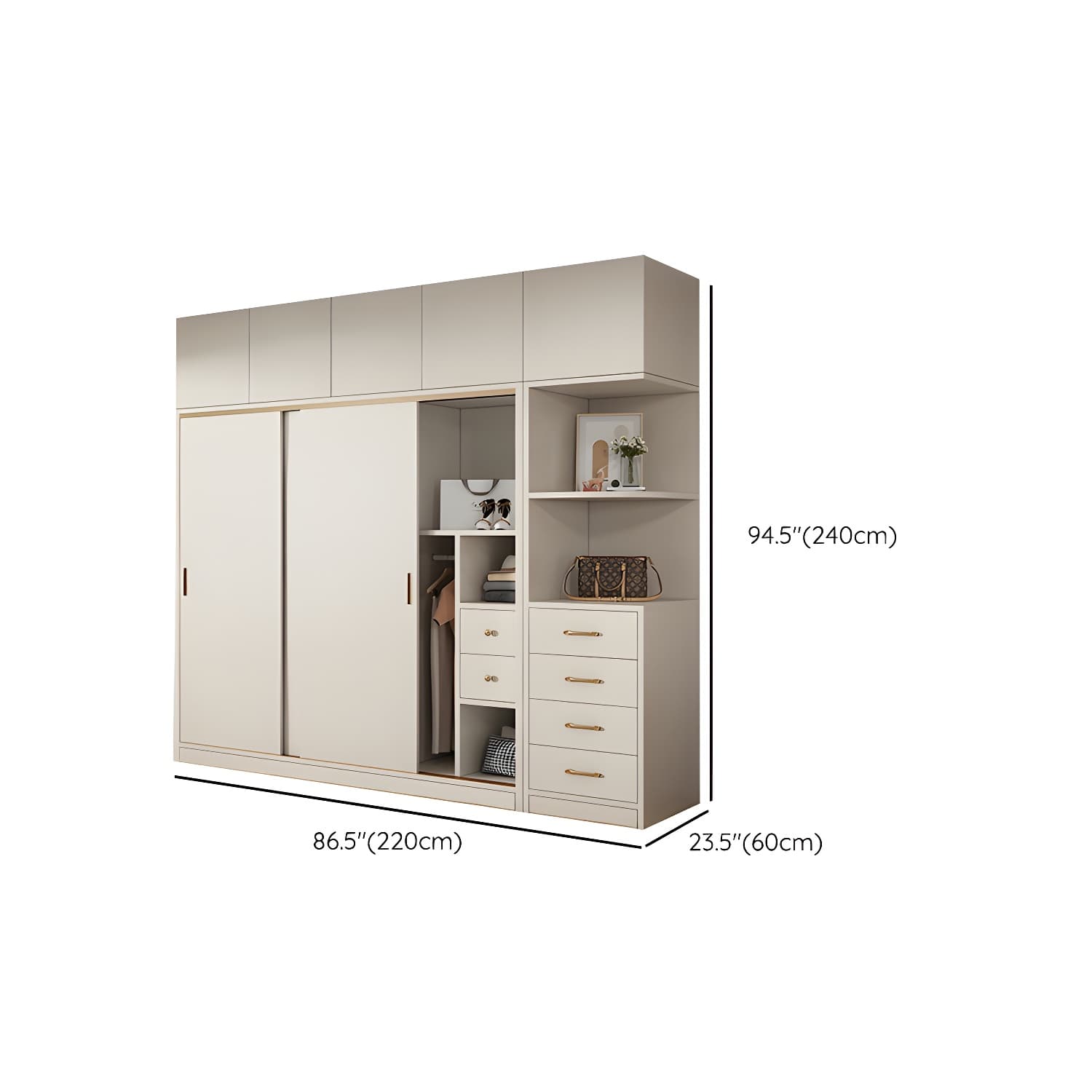 Modern White Wood Wardrobe Armoire with Sliding Doors and Soft Close Drawers - image 28