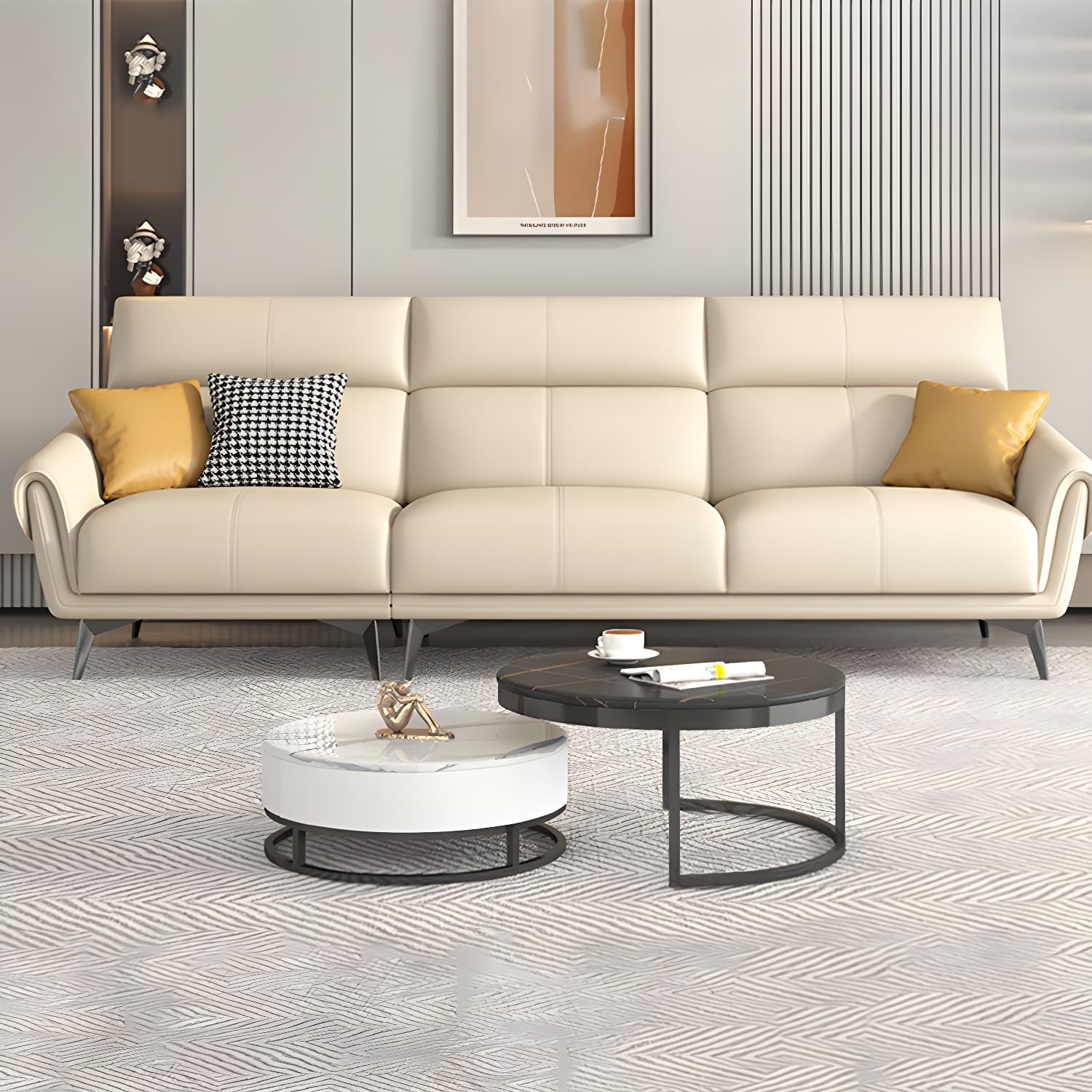 Faux Leather Flared Arm Sofa in Beige of 37.4" H with Cushions - image 9