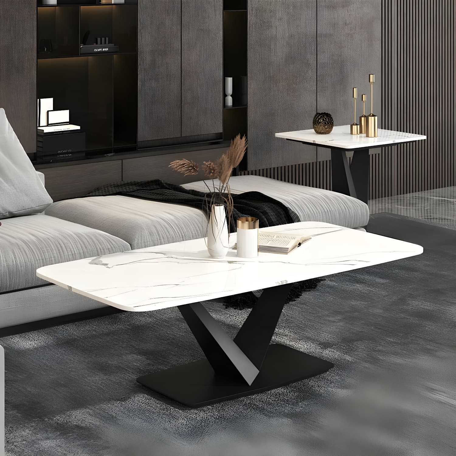 Contemporary Square Stone Coffee Table with Scratch Resistant - image 3