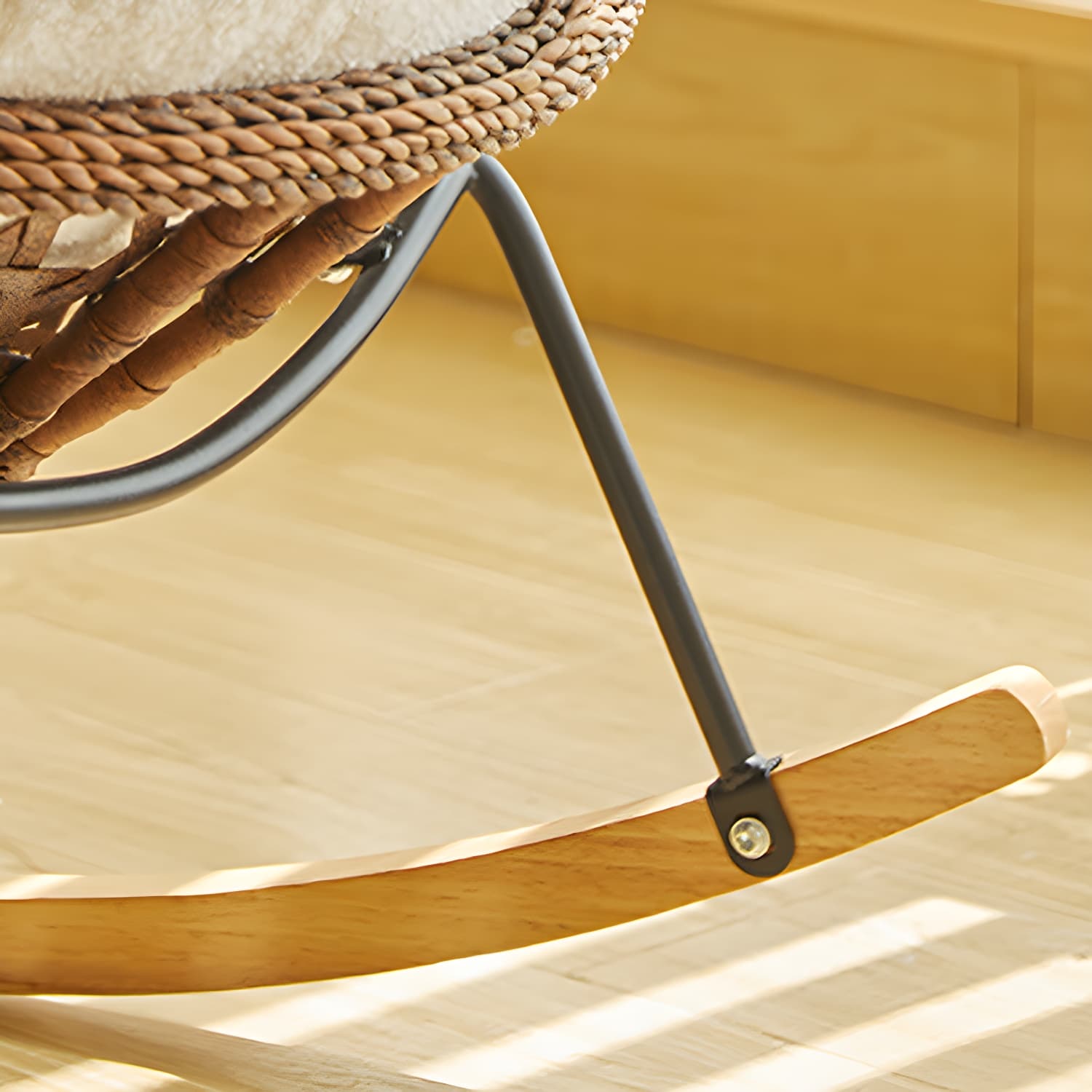 Rattan Brown Frame Rocking Chair Solid Wood Armless for Outdoor - image 18