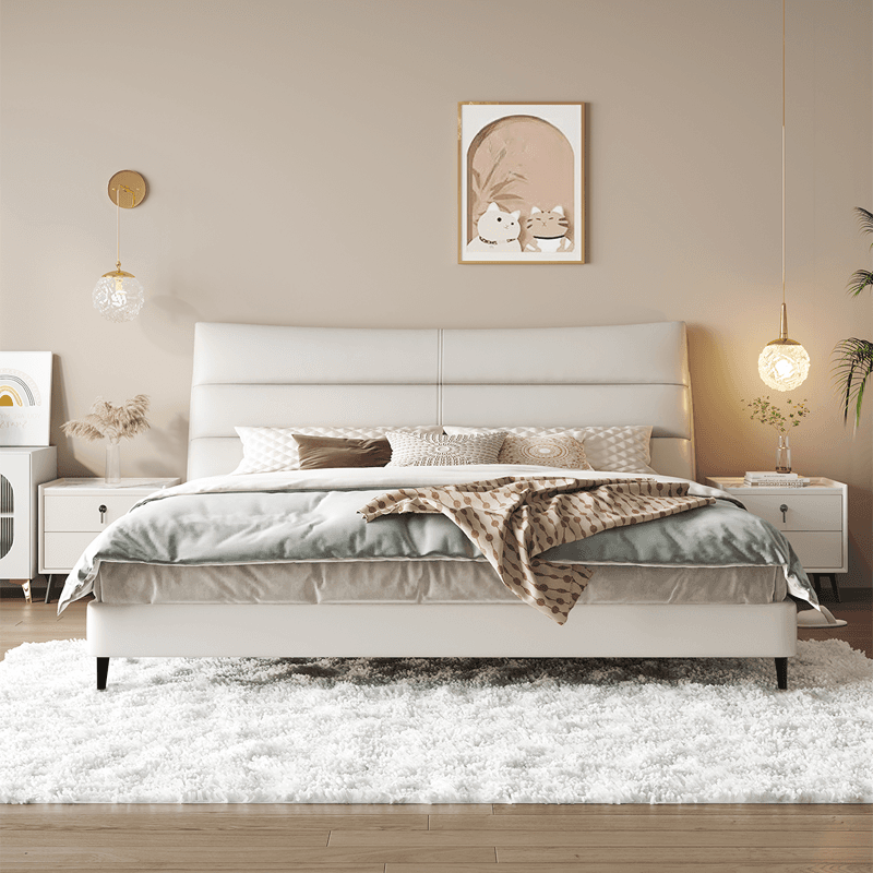 Solid Color Timber Framed Platform Bed With Storage/Panel Bed for Bedroom