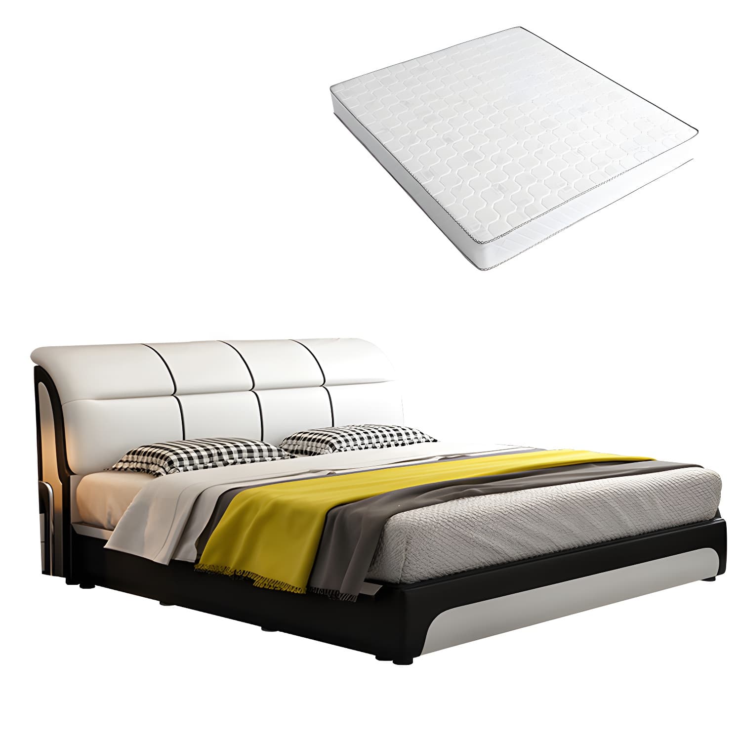 Glam Light Beige Bed Upholstered Wood Bed Frame with Headboard - image 10