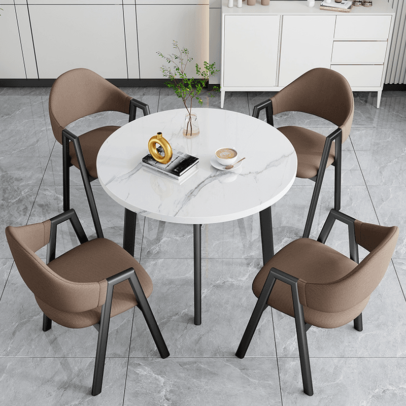 Dining Table Set with Rounded Shape and Padded Chair Back, Featuring Armrest and White Separable Table Top - image 4