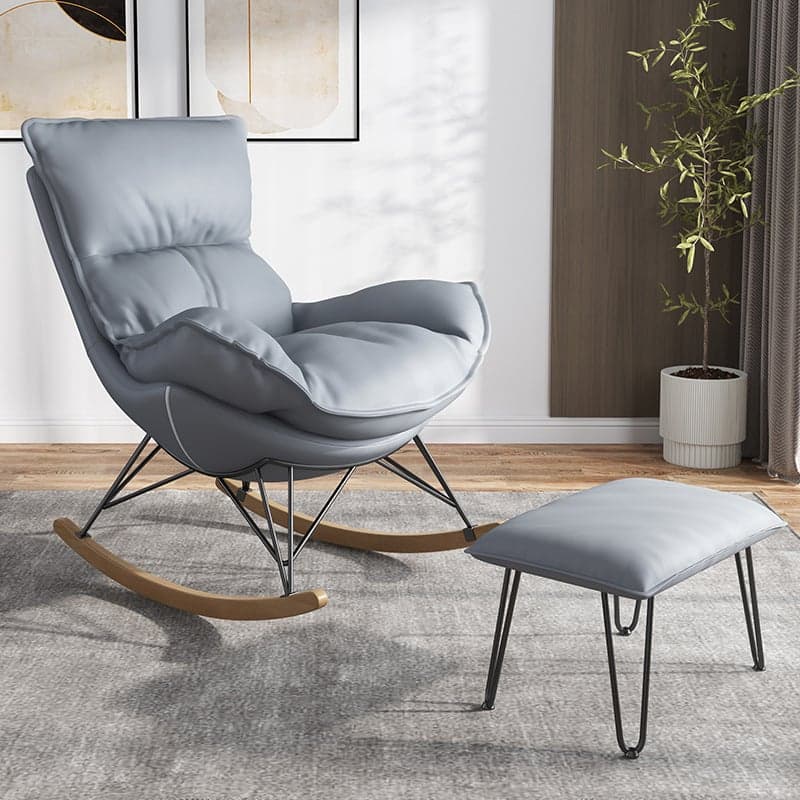 Modern Water Proof Cerulean/Dove Grey/Olive Green Upholstered Living Room Rocking Chair with Upholstered Footstool - image 3
