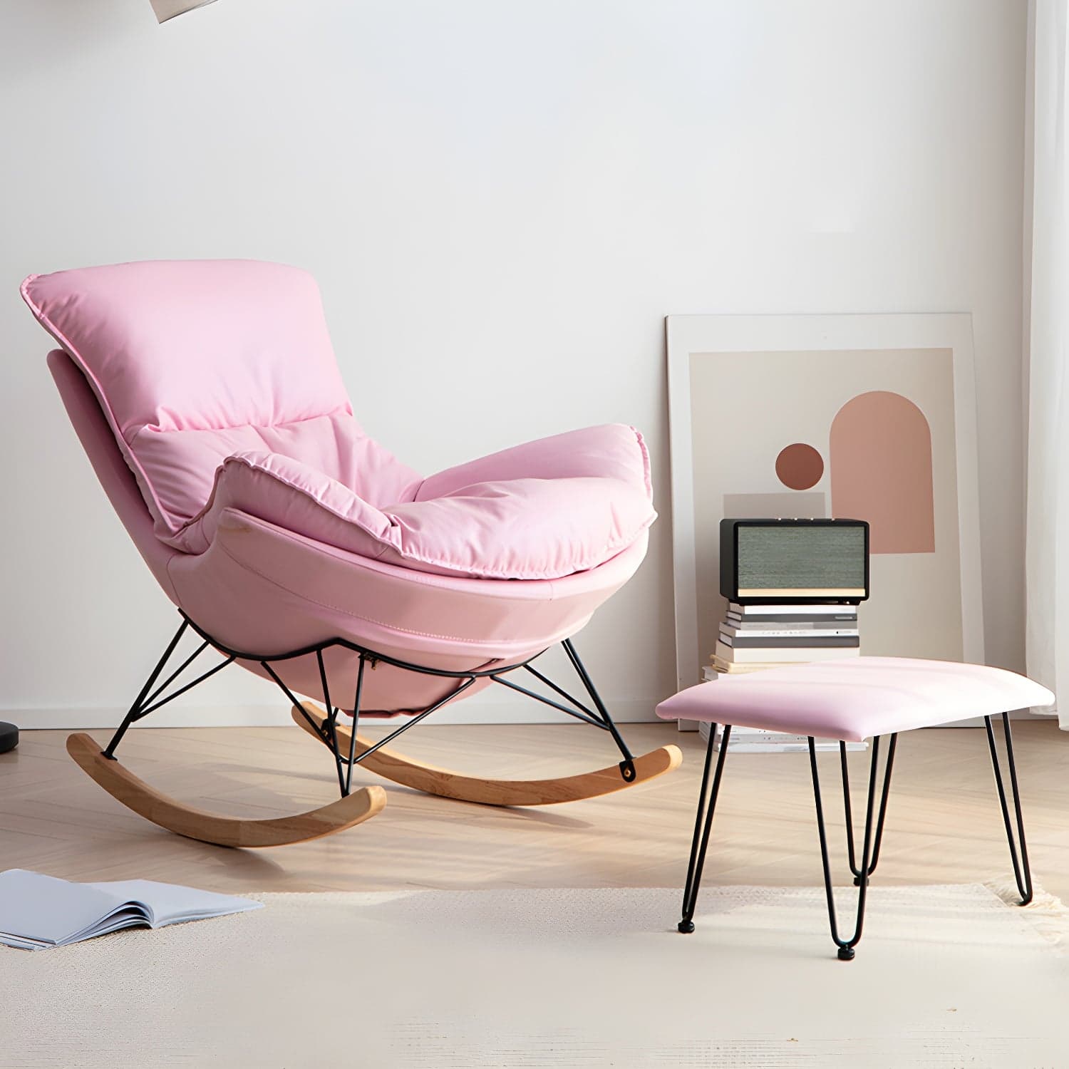 Modern Cushions Rocker Chair Metal Frame Spindle Rocker Chair with Ottoman - image 10