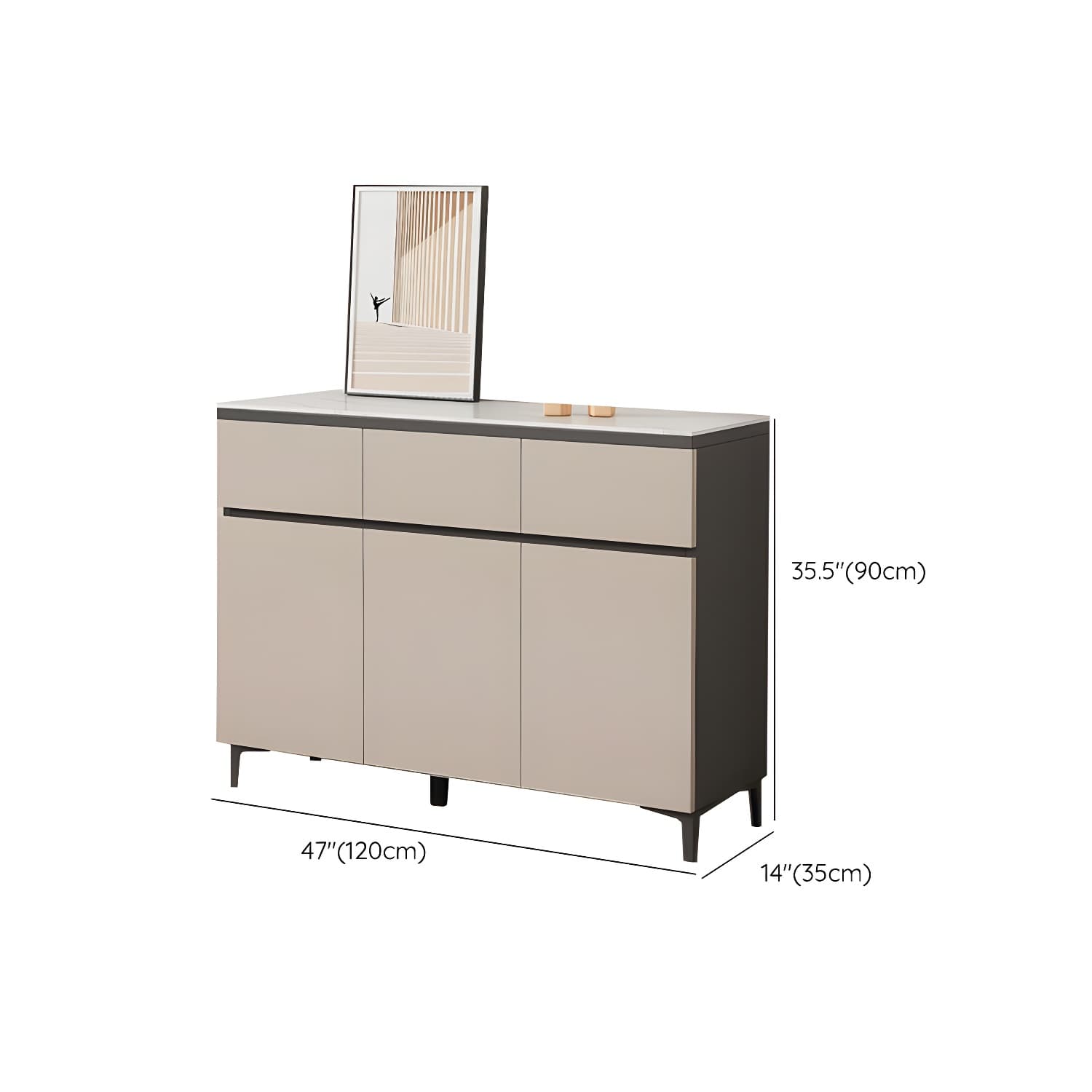 Wooden Modern Stone Countertop Buffet Sideboard with Drawers for Living Room - image 20
