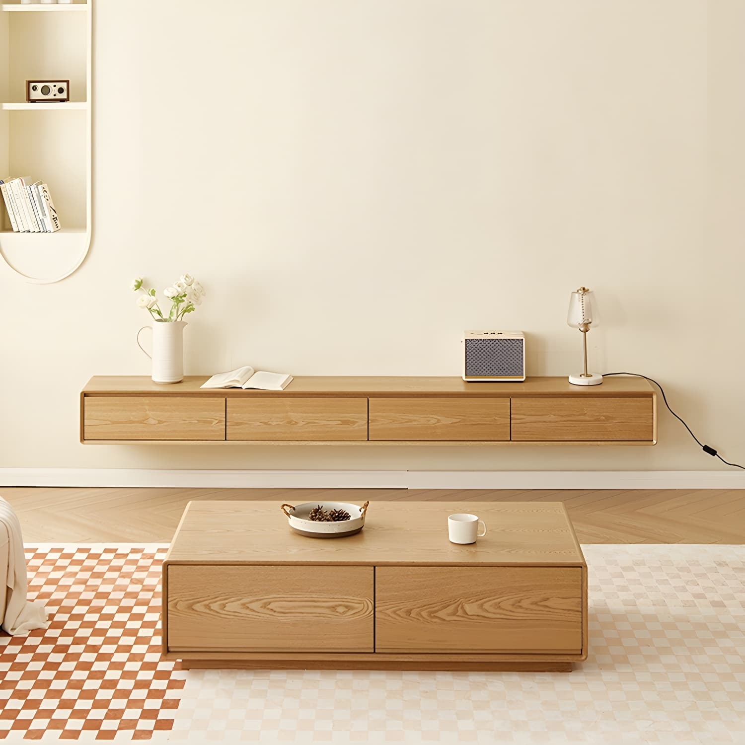 Contemporary Wood Media Console TV Stand with Drawer and Door - image 21