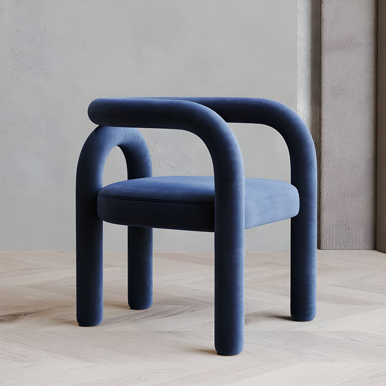 Designer Style Velvet Curved Arm Chair Open Back Matte Finish Dining Chair - image 3