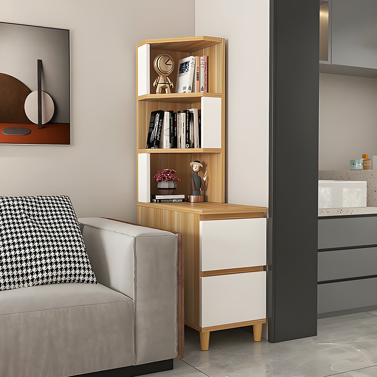 31" Wide Contemporary Corner 2 - Drawer Accent Chest with Shelves - image 7