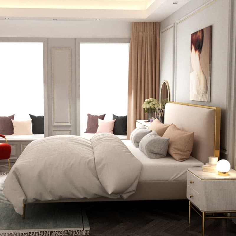 Free-standing Standard Standard（36-55“） Full(54"W x 75"L) Wood Rectangle Sponge Panel Headboard With Legs - image 4