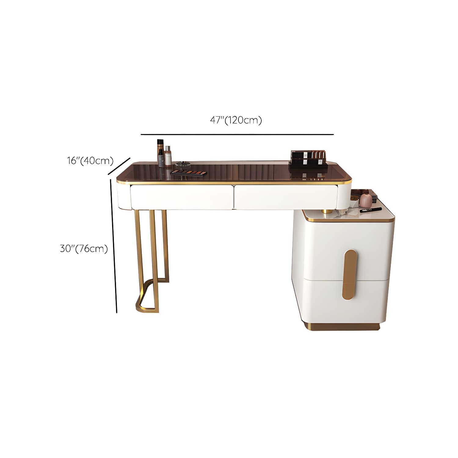 Glass Top Make-up Vanity Wood Dressing Table with Storage Drawers - image 20