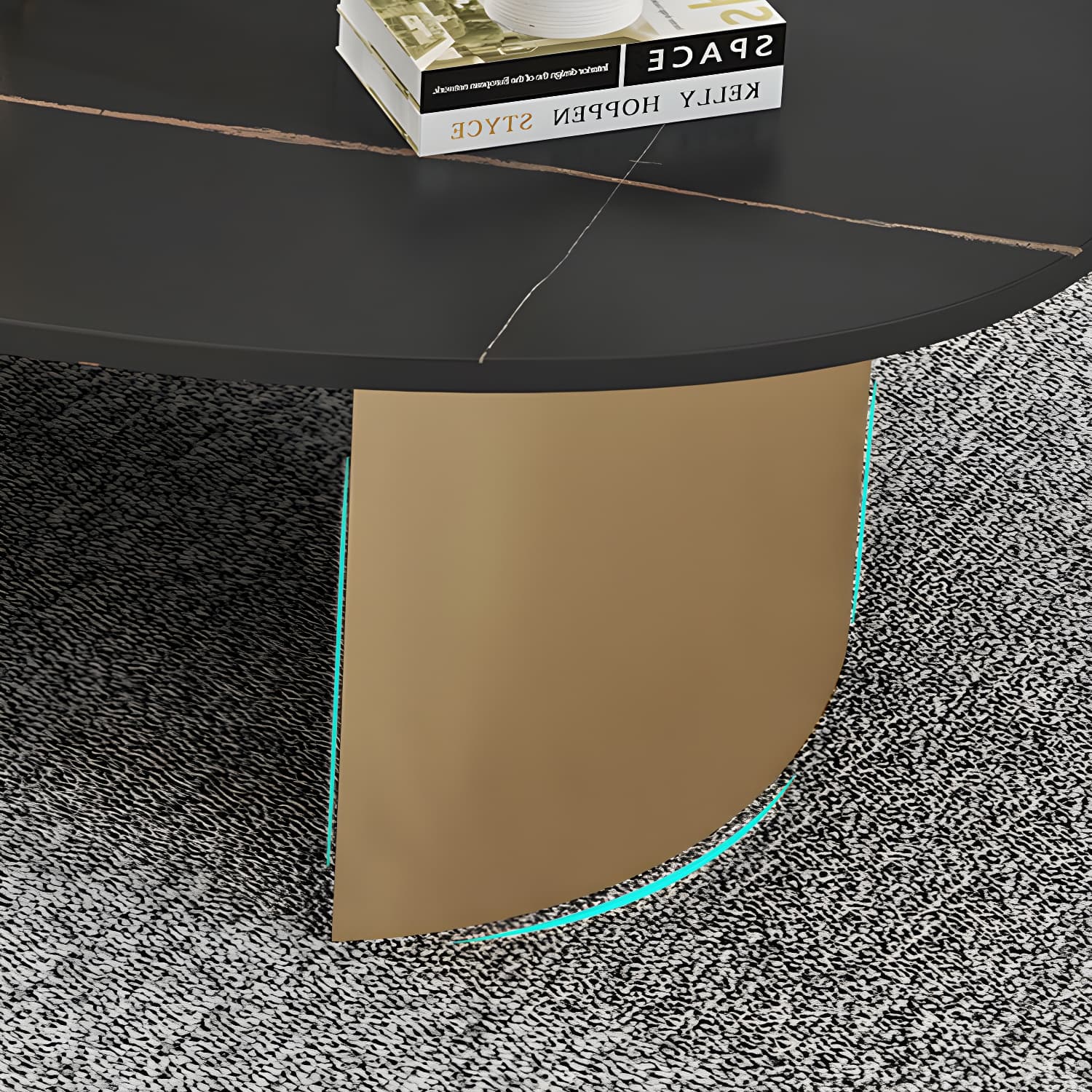 Glam Slate Coffee Cocktail Table Oval Cocktail Table for Living Room - image 8