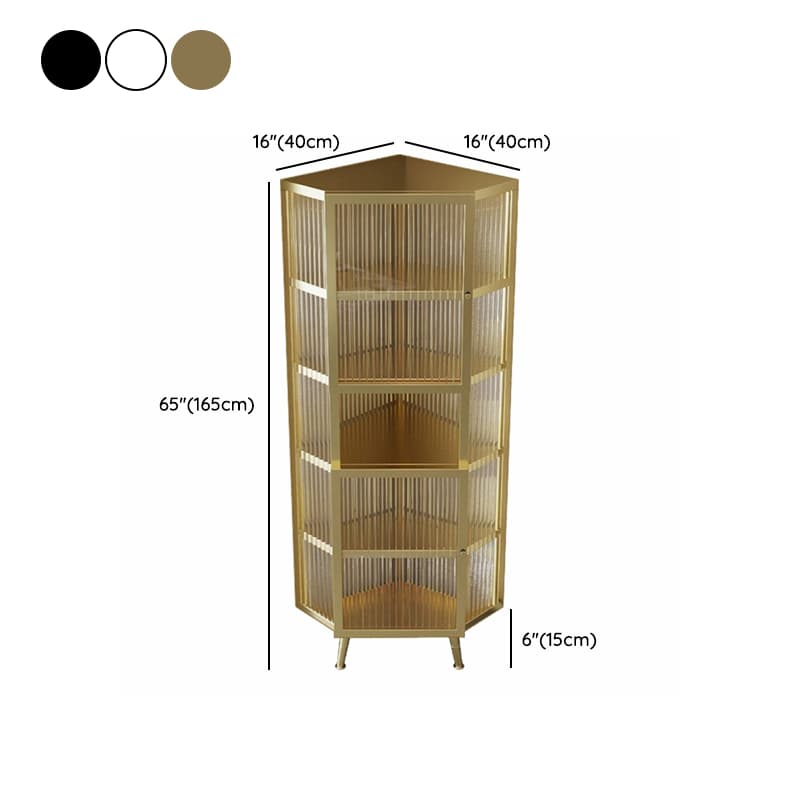 Gold Corner Accent Cabinet with Glass Doors and Metal Shelving - image 14
