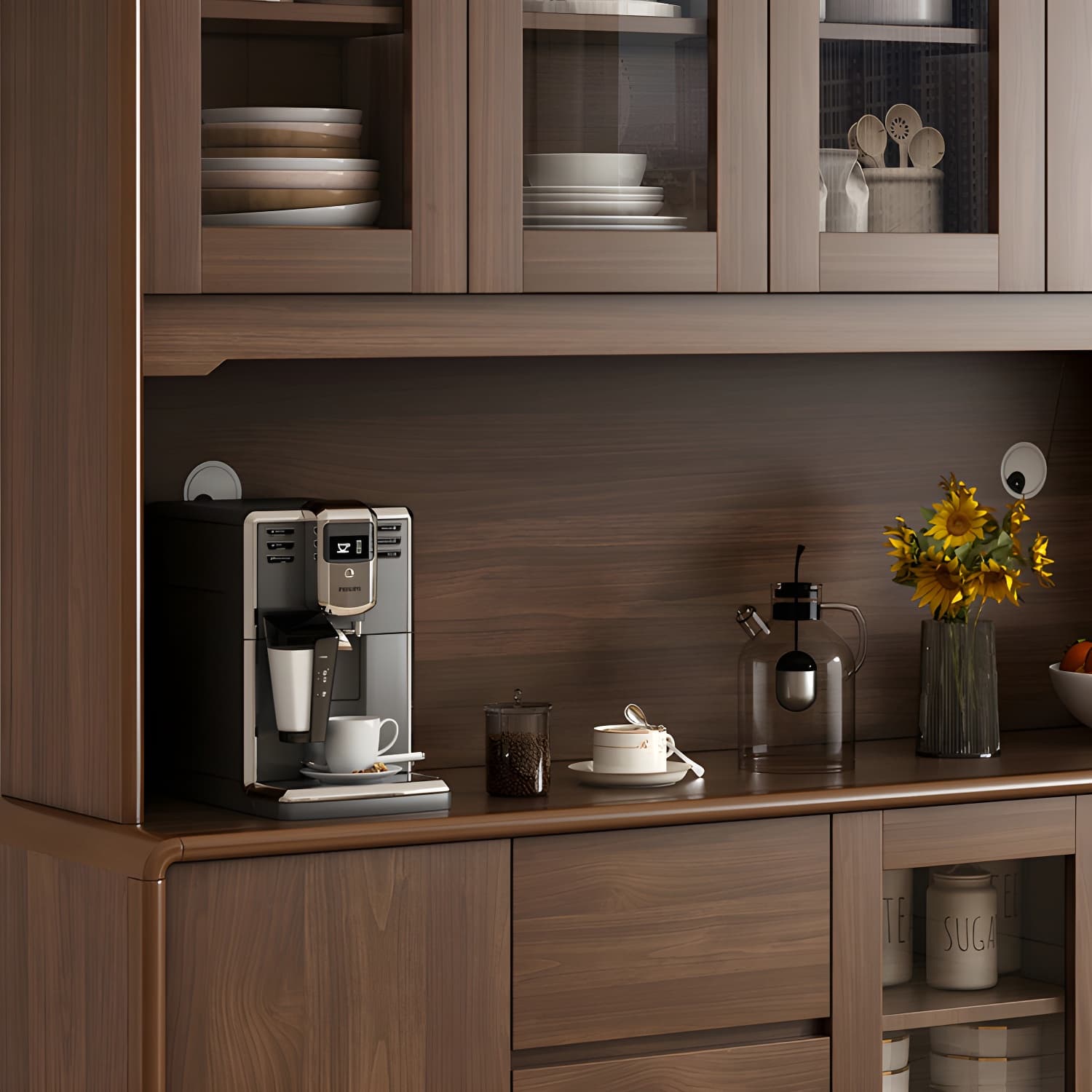 Modern Brown Wood Sideboard with Cabinets and Drawers - Stylish and Functional Buffet for Storage - image 8