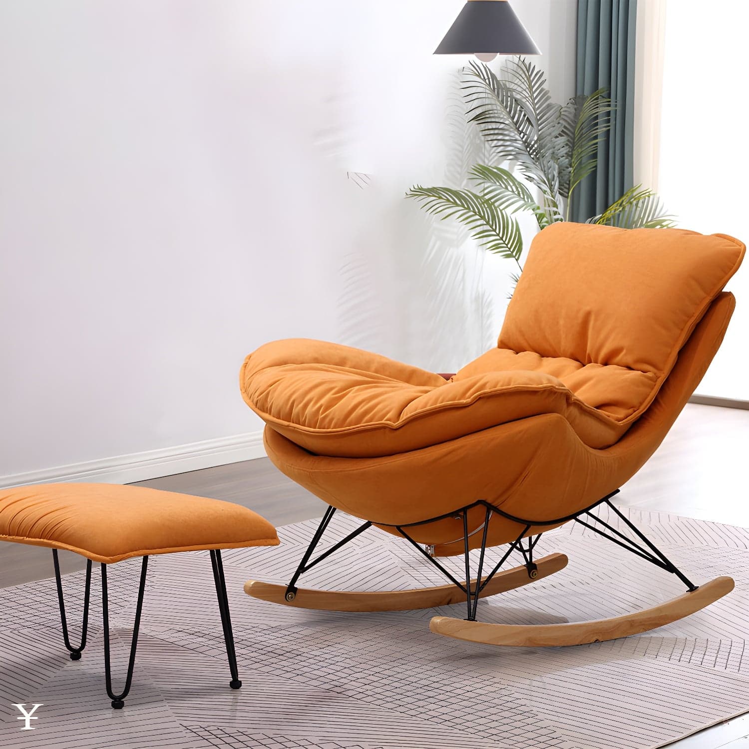 Modern Style Rocker Chair Metal Frame Spindle Cushions Rocker Chair with Ottoman - image 10