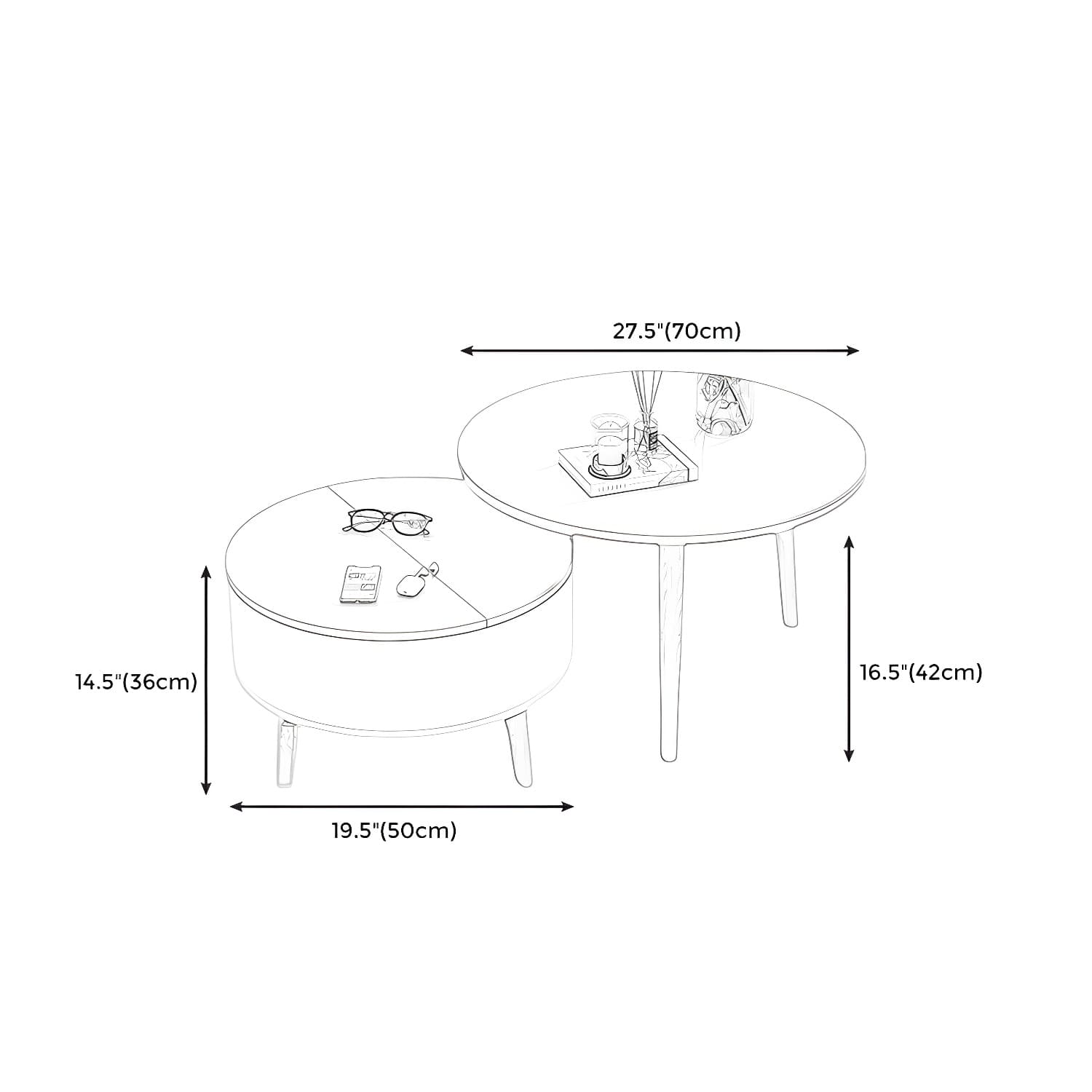 Round Solid Wood 3 Legs Coffee Table with Storage Drawers Modern Cocktail Table - image 14