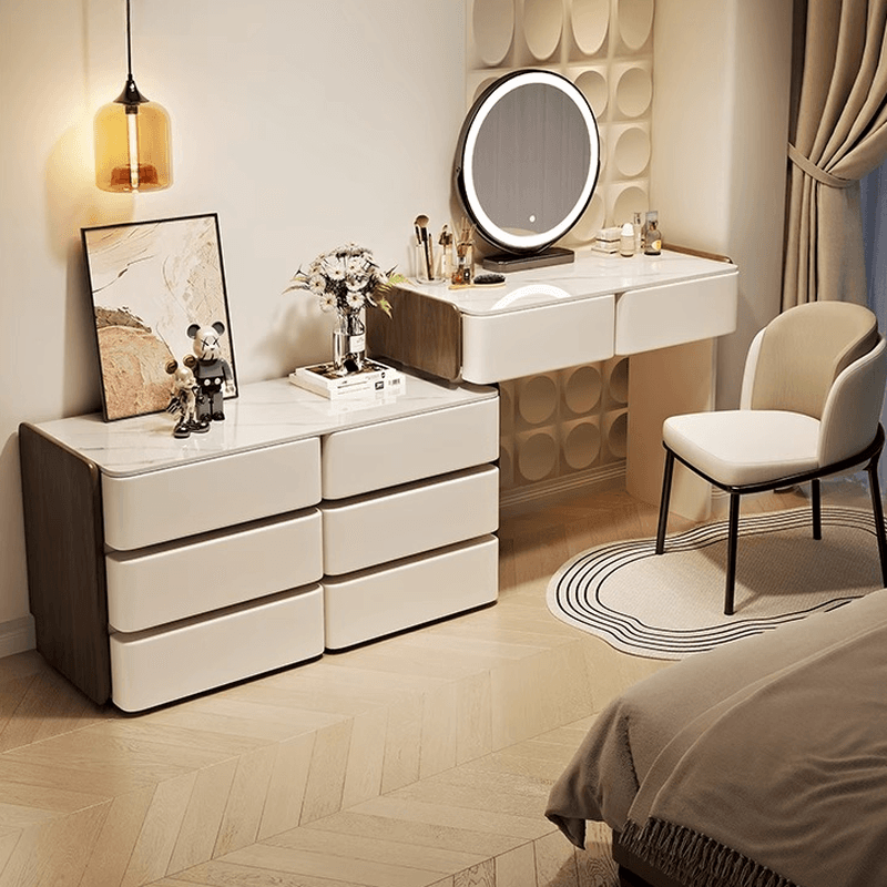Large/Standard Stone Vanity Set with White Seating, 8/5 Drawers, Mirror Lights, and Scalable Lighting - image 3