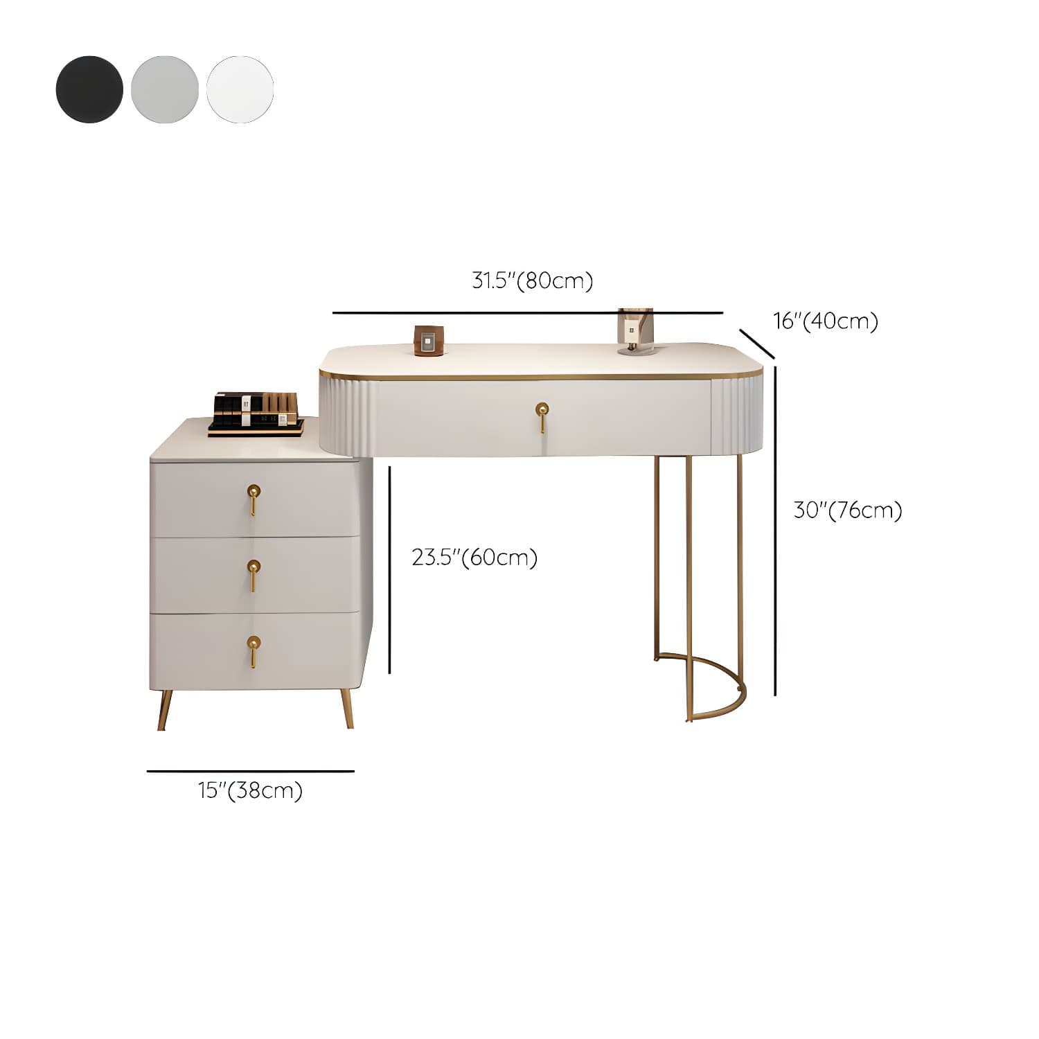 Contemporary Mirrored Wood Top Makeup Vanity Desk White/Gray Dressing Table - image 19