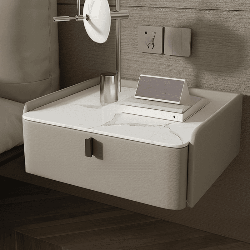 Organic Modern Bedside Cabinet Nightstand with 1 Drawer, Stone Countertop, and Hanging Shelf - image 7