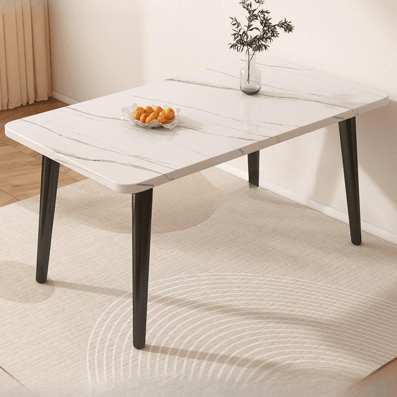 Dining Table Set with Rectangular Recycled Wood Table and 4 Legs, Padded Chair Back in White/Auburn/Unfinished