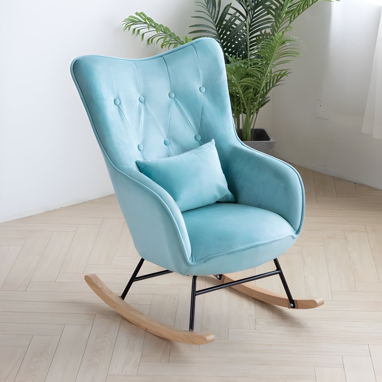 Scandinavian Rocking Chair with Wing Back and Wood Legs, Pillow Included - image 7