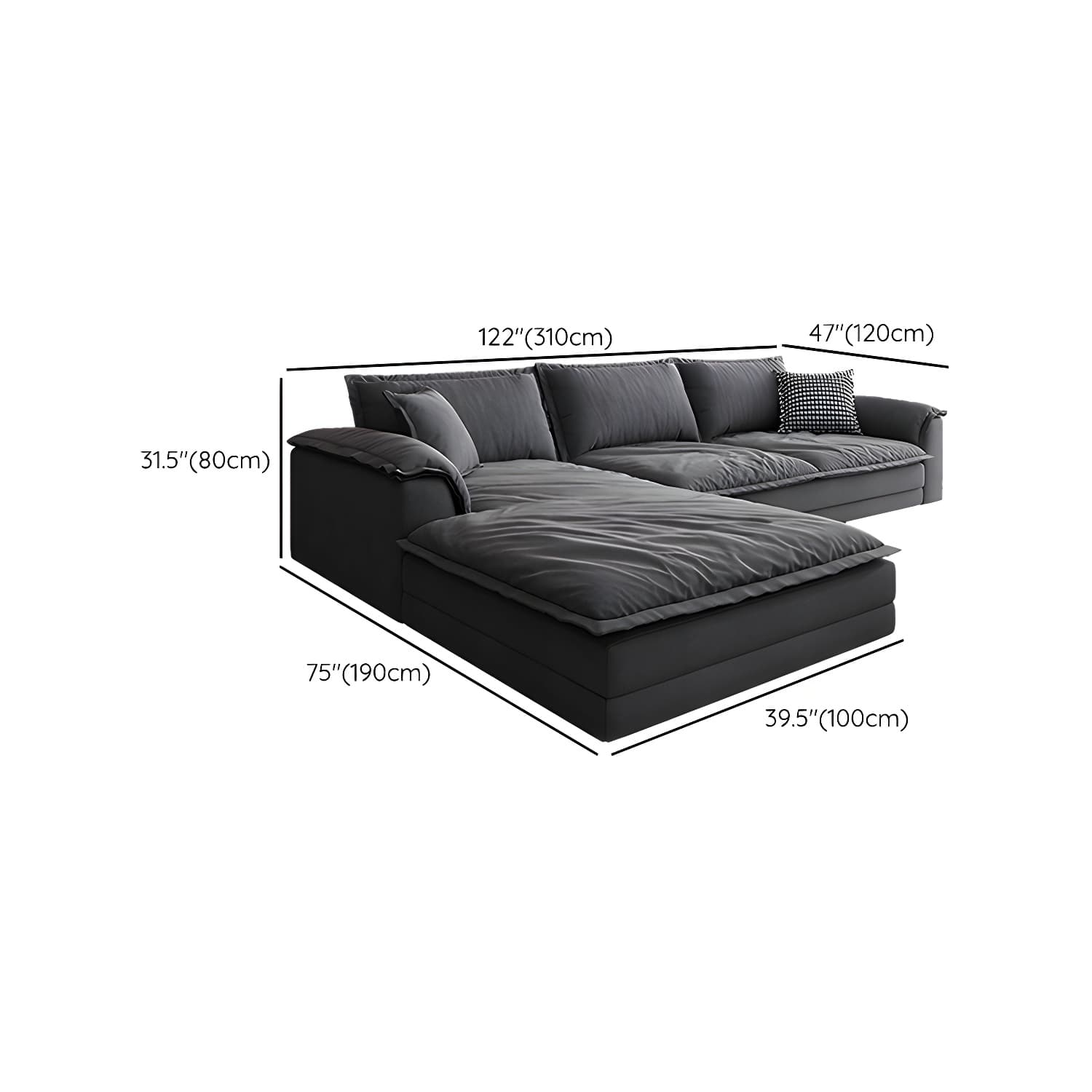 Modern Gray Abrasive Cloth Upholstered Stationary Sectional Sofa with Wood Frame - image 20