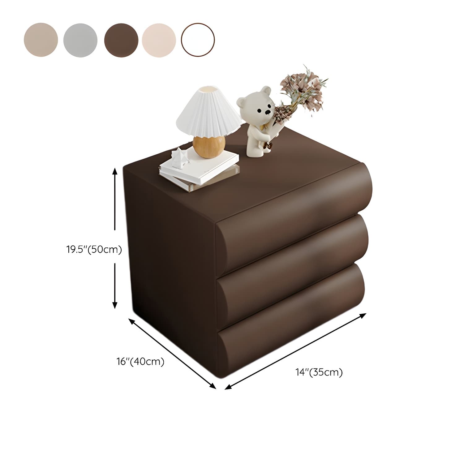 Modern Wood Nightstand with Drawer Storage in Faux Leather - Small Size - image 8