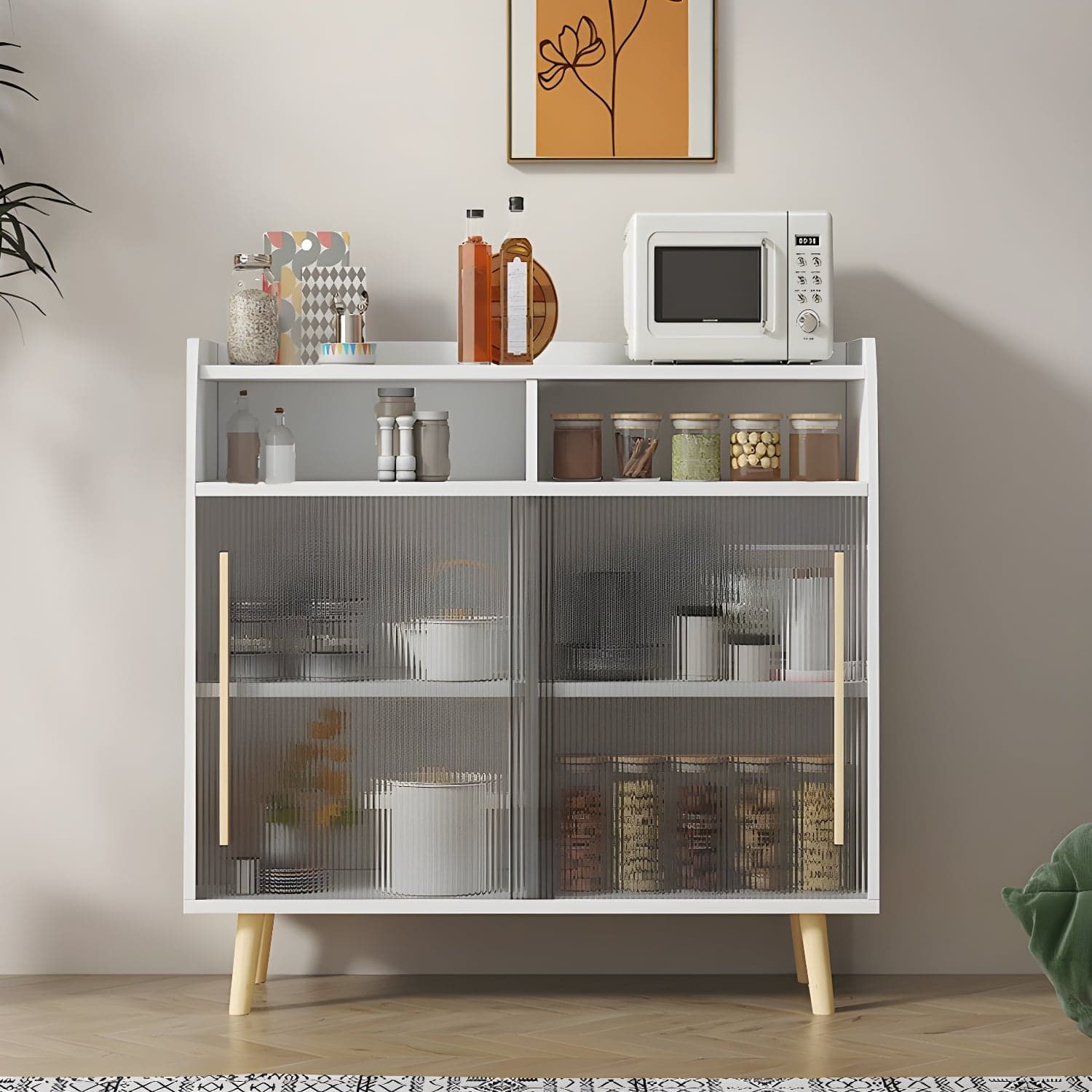 Scandinavian Wood Sideboard Credenza with Acrylic Doors and Cabinet Storage - image 7