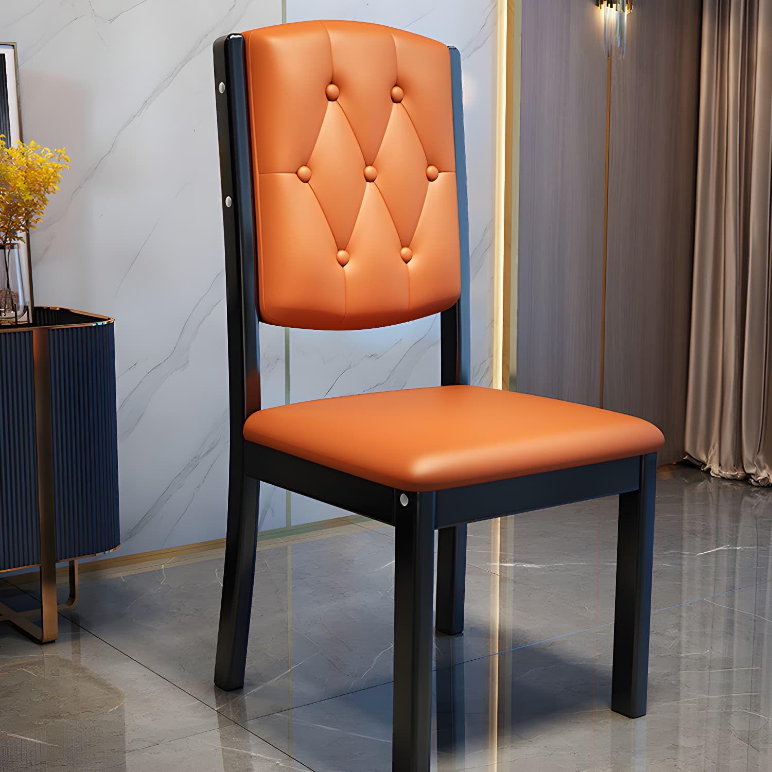 Matte Finish Leather Side Chair with Solid Wood Base for Home - image 20