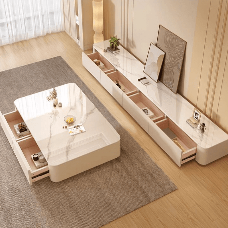 Modern Simple Style Glass TV Stand with 4-Drawer/3 Drawers - image 8