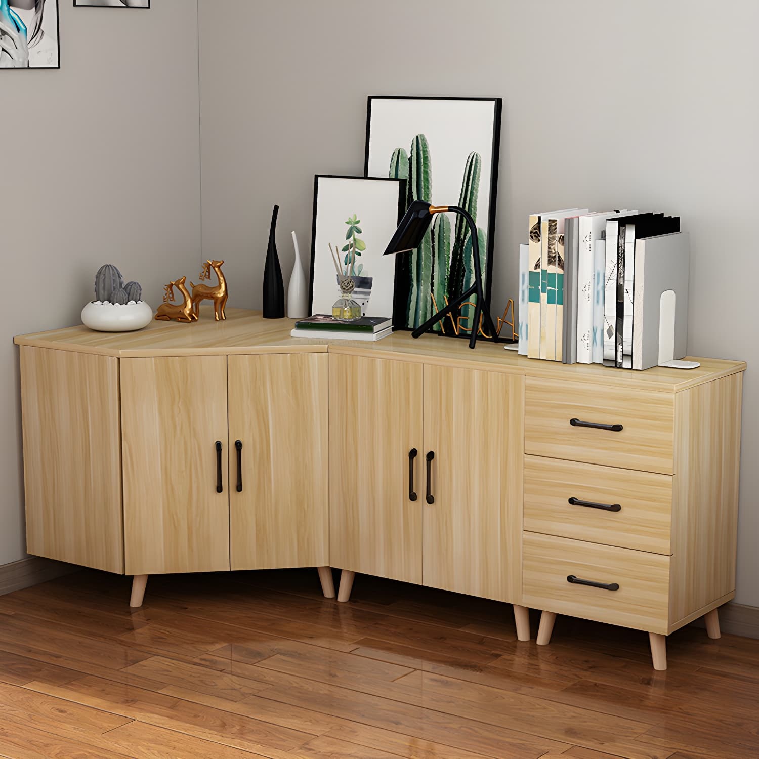 Bar Pulls Contemporary Manufactured Wood with Shelves Corner Accent Cabinet - image 10