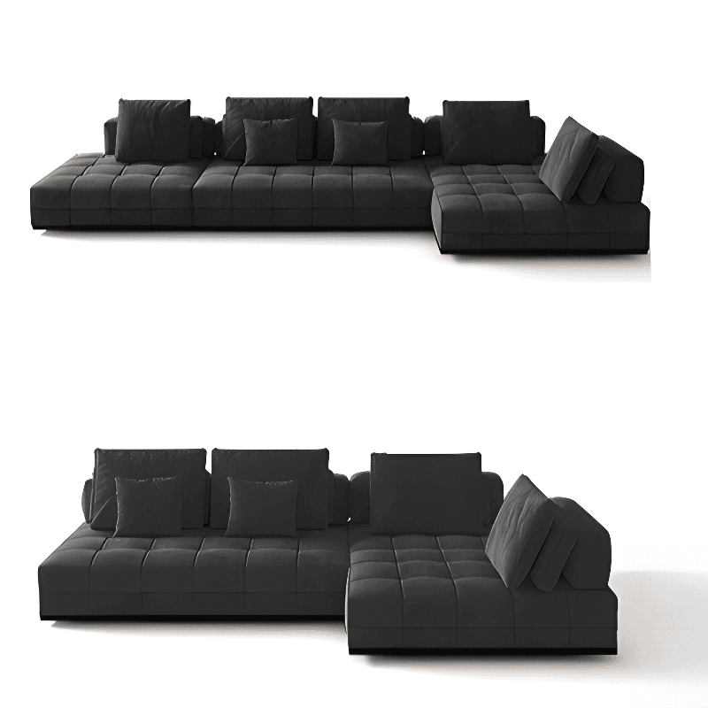 L-Shape Dark Upholstery Corner Sectional, Seats 5 with Button-tufted Design