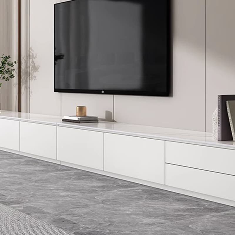 Modern Stone TV Stand with Drawers - Cabinet and Enclosed Storage - White - image 8