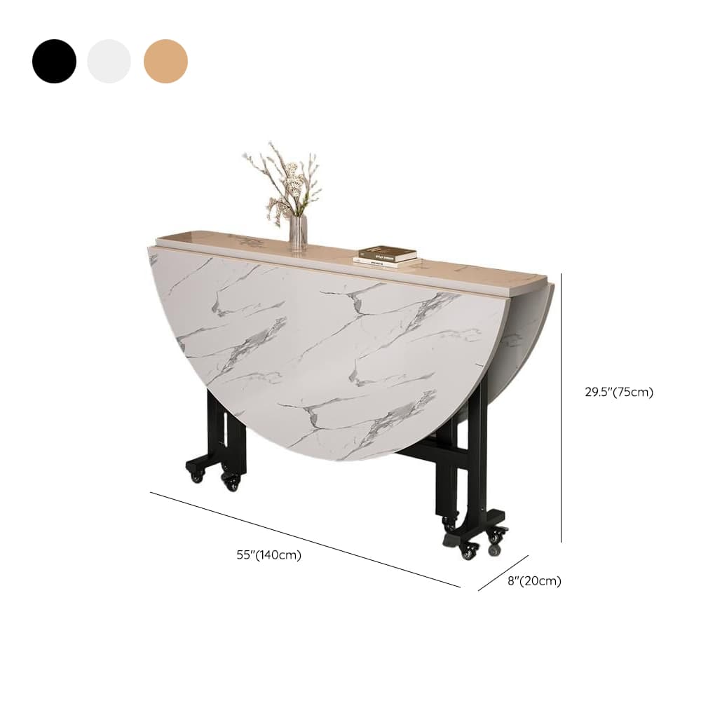 Art Deco Rounded Dining Table with Lumber Top, Foldable Leaf Mechanism, Extendable - image 12