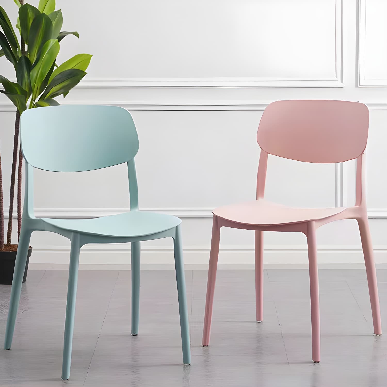 Scandinavian Stackable Armless Dining Chairs Plastic Open Back Dining Side Chair - image 12