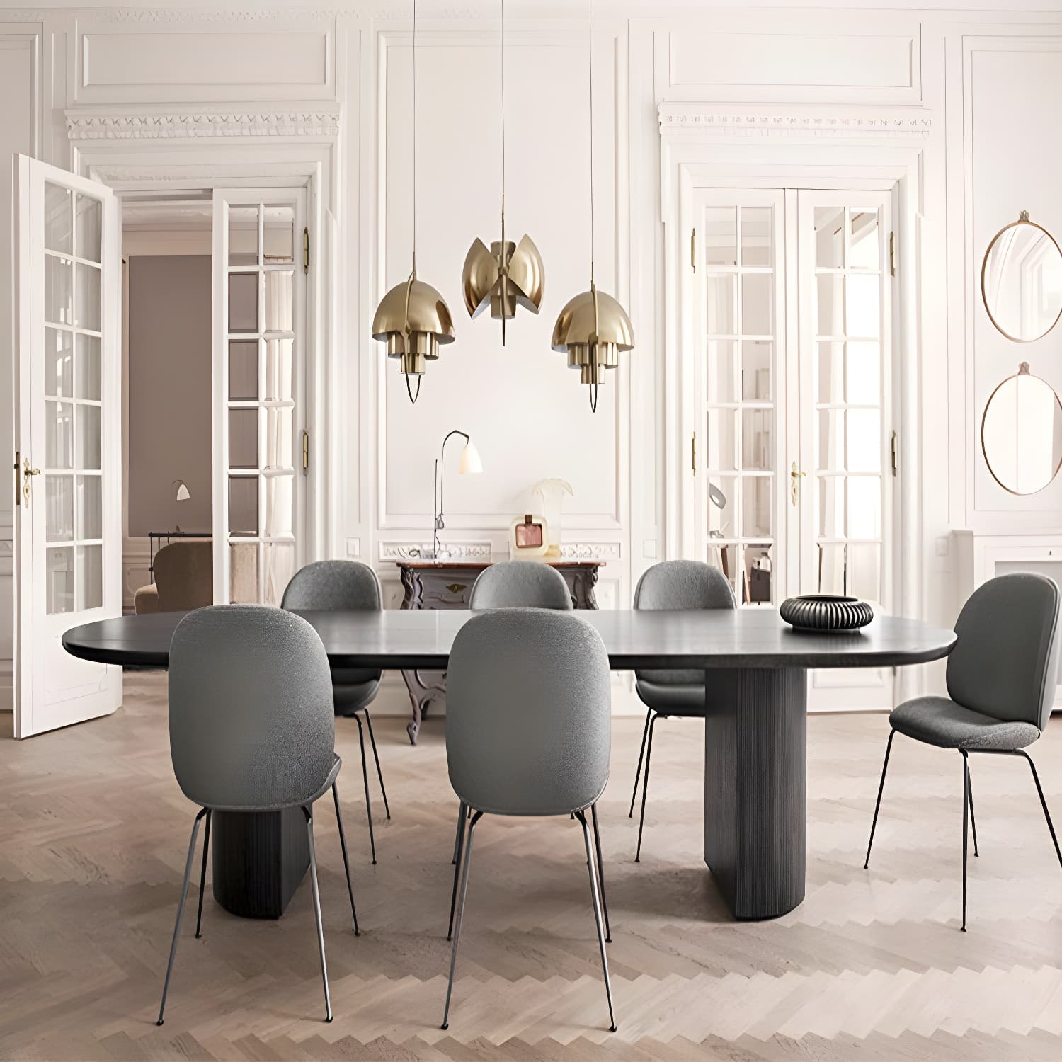 Oval Double Pedestal Modern Dining Table Fixed Table with Solid Wood - image 4