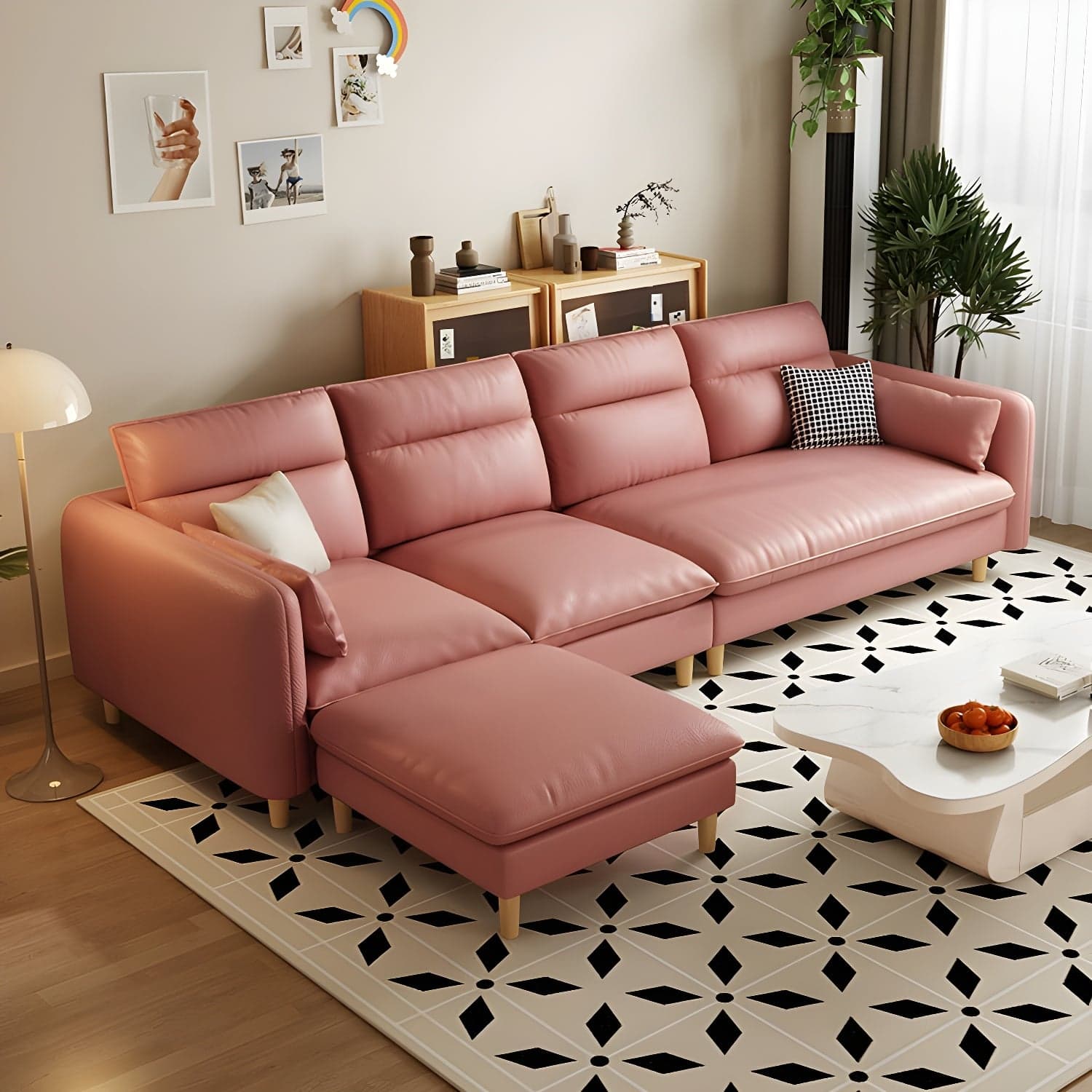 Modern Wood Frame Straight Sectional Sofa Set with Ottoman in Brown, 3 Piece Set - image 12