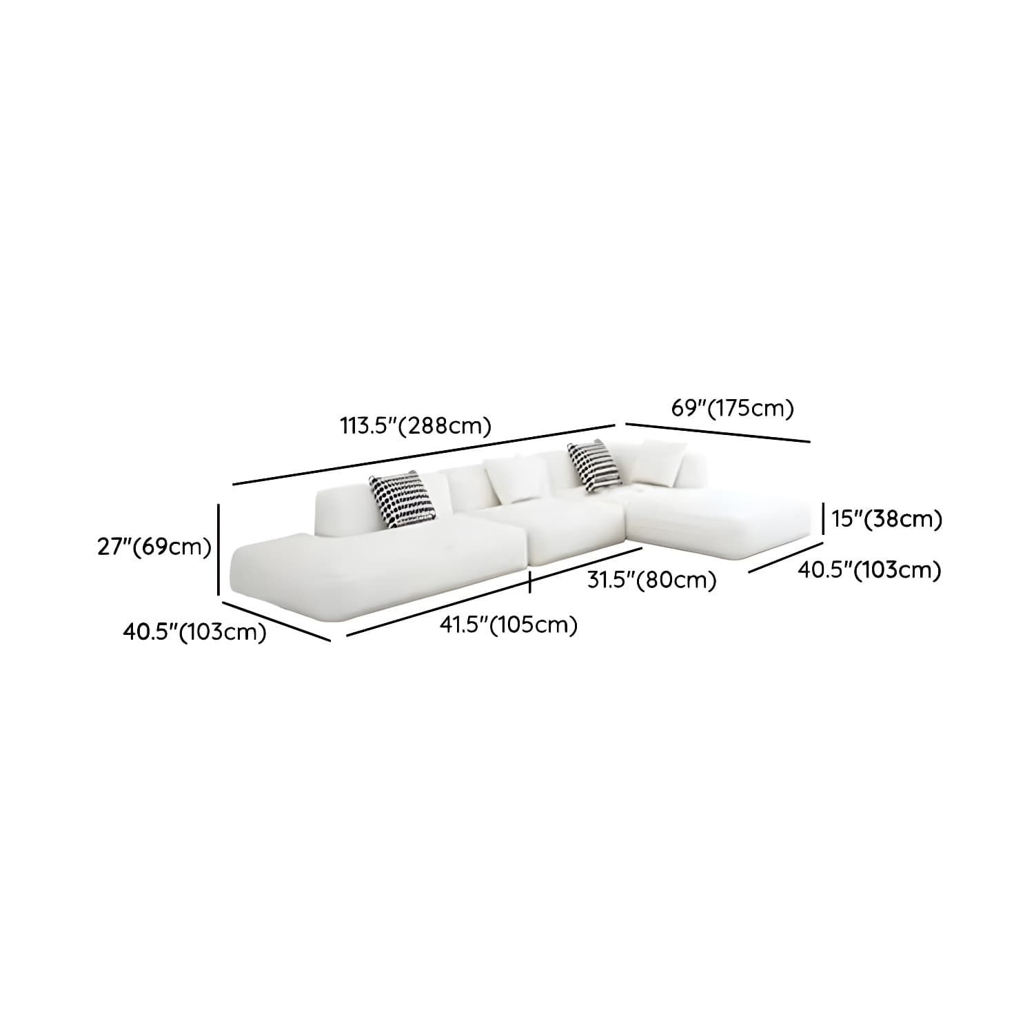 Modern Beige Tech Cloth One Arm Sectional Sofa with Wood Frame - image 16