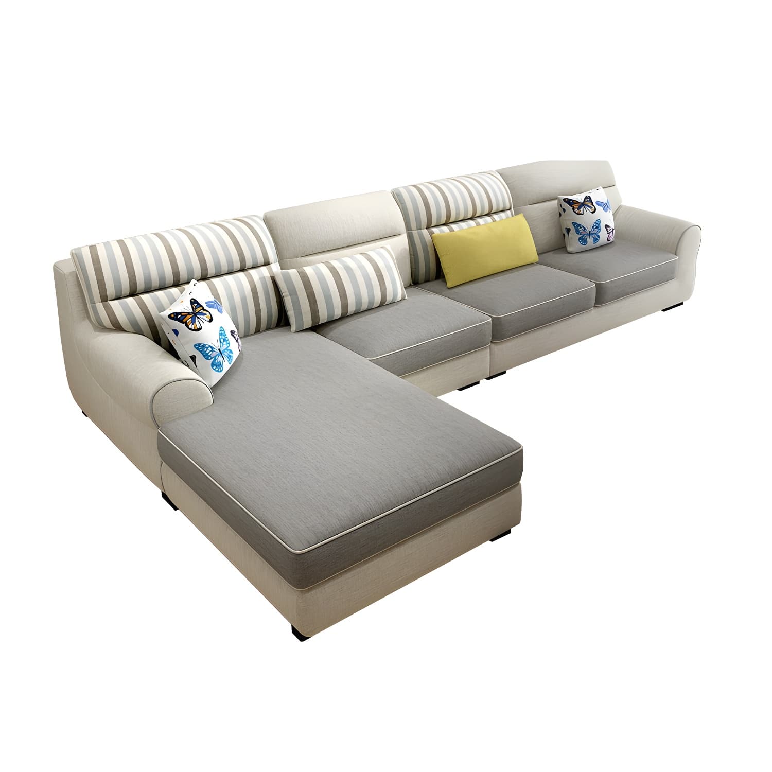 Large Modern L-Shape Stationary Wood Sectional Sofa with Round Arm and Cushion Back - image 16