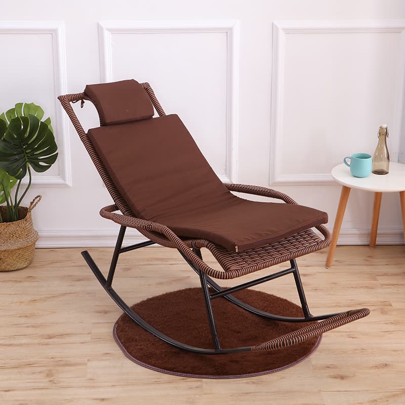 Old School Pecan/Light Green/Sand Cane Rocking Chair with Rear and Wagon Wheel Shaped Arms