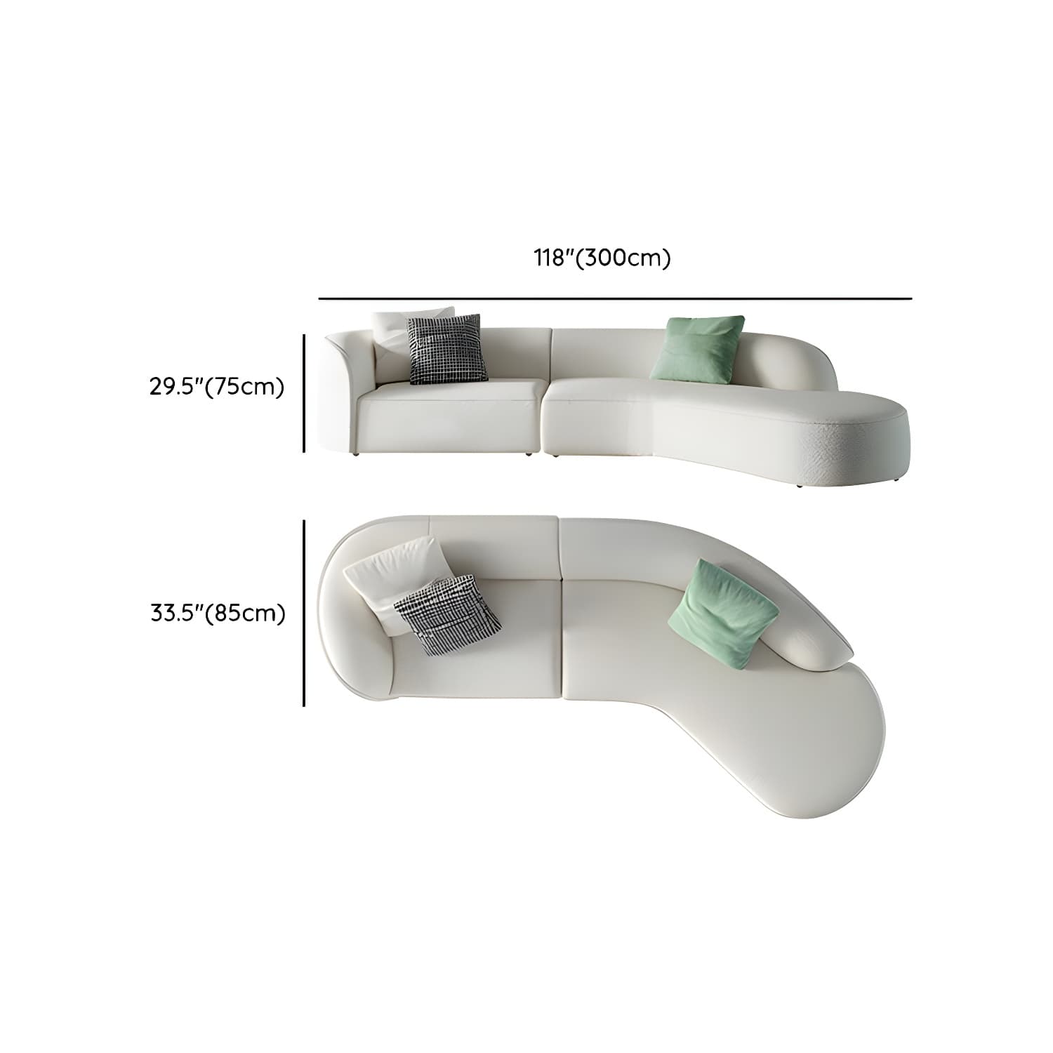 Scandinavian Wood Frame Curved Sectional Sofa in Beige Sherpa Upholstery, 2 Piece Set - image 15