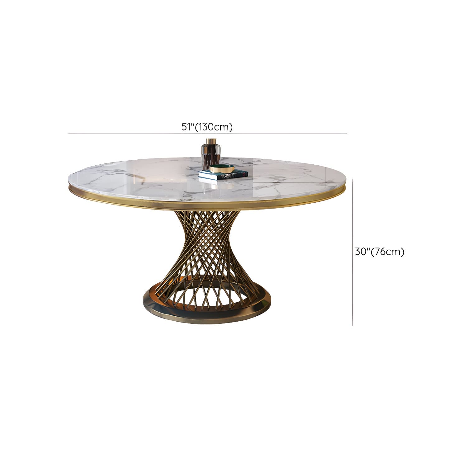 Round White Marble Modern Dining Table with Gold Steel Pedestal Base - image 16