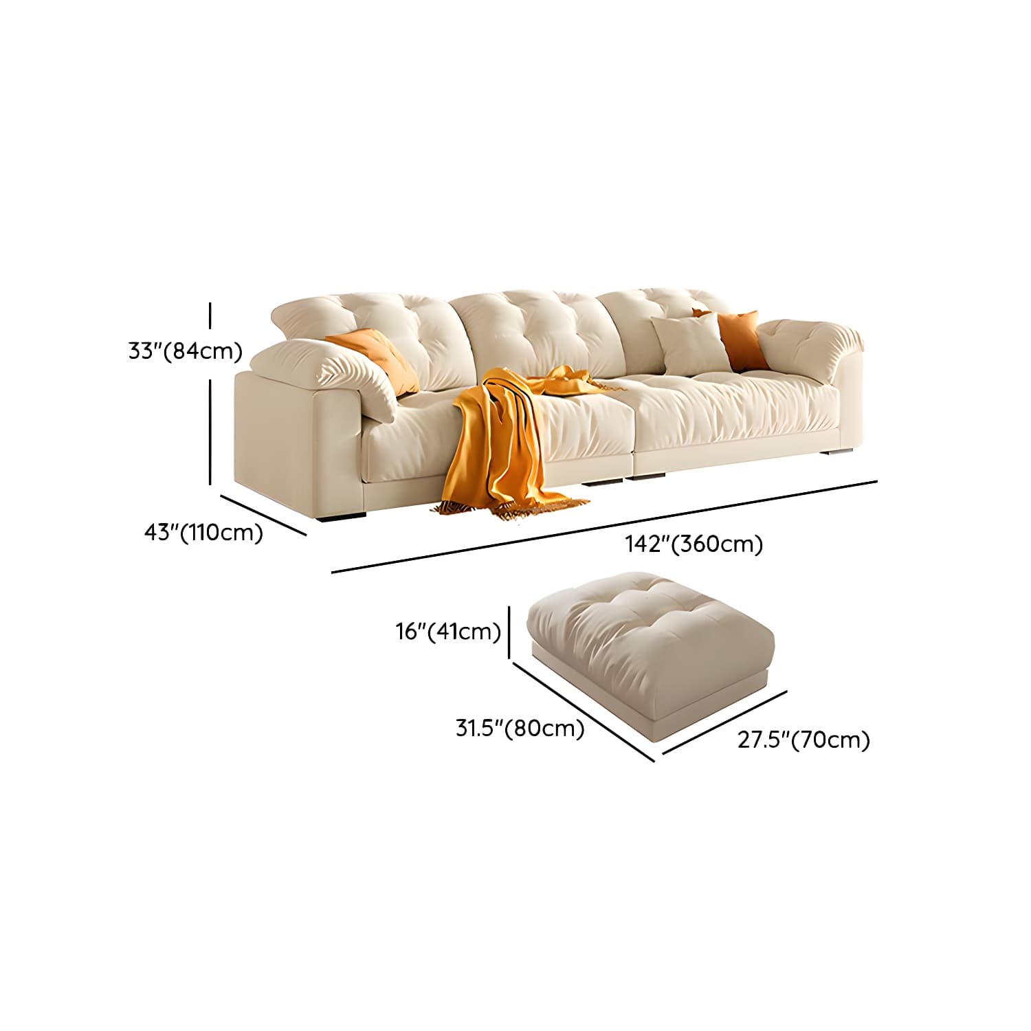 Modern Tufted Sectional Sofa in Off-White with Pillow Top Arm - image 20