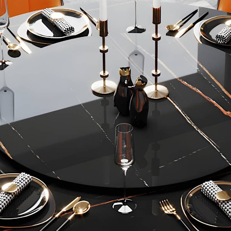 Round Marble Modern Dining Table with Gold Steel Pedestal Base - Standard Height - image 7