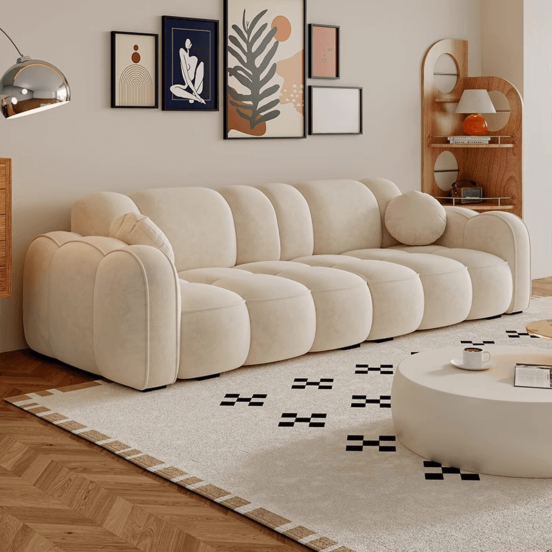 Modish Solid Color Standard Sofa Stain Resistant/Water Resistant Dove Grey/Apricot Color/Mocha with 2 Pillows & Armrest for 4 Person/3-seater - image 7