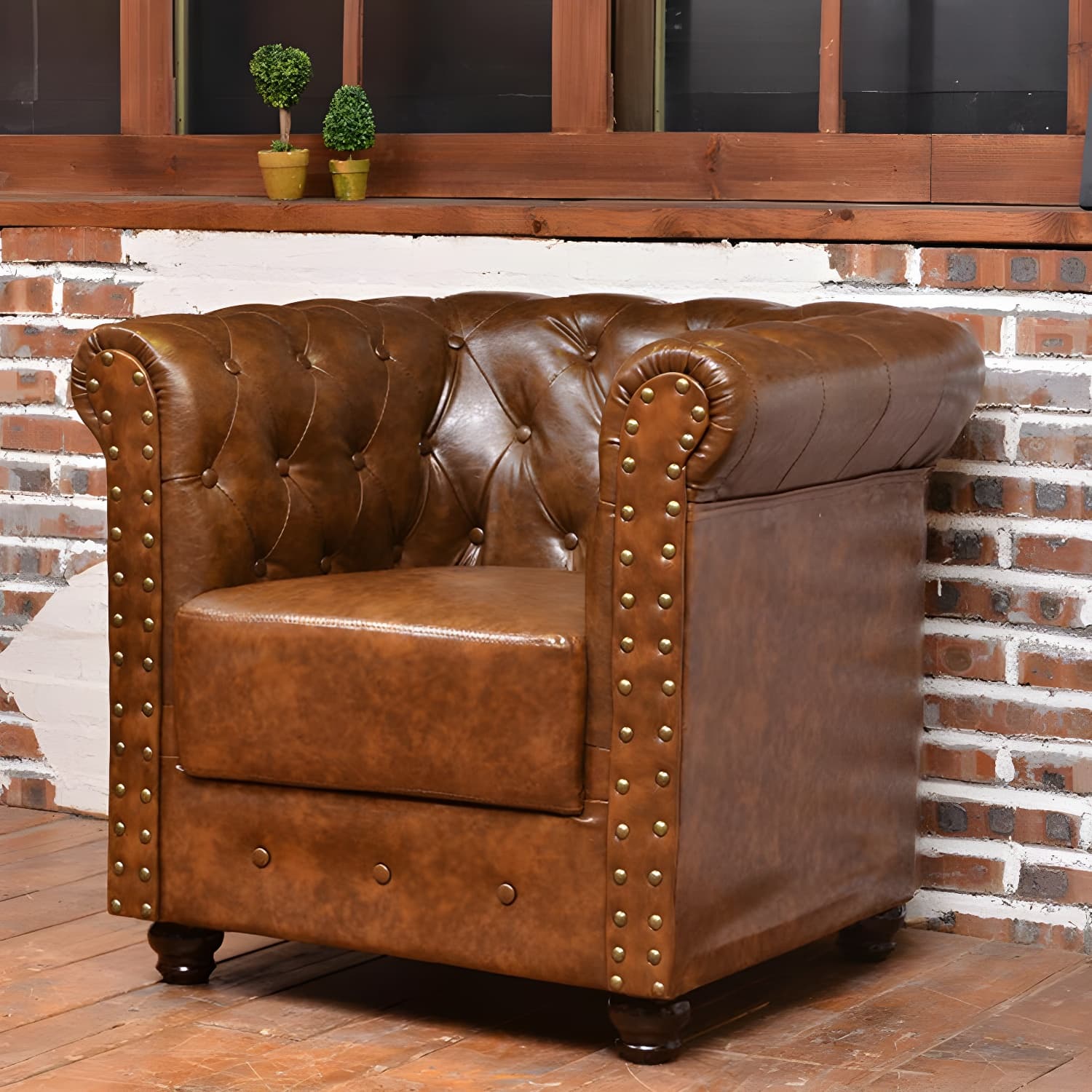 Vintage Leather Chesterfield Sofa 29.53"High Rolled Arm Sofa for Cafe