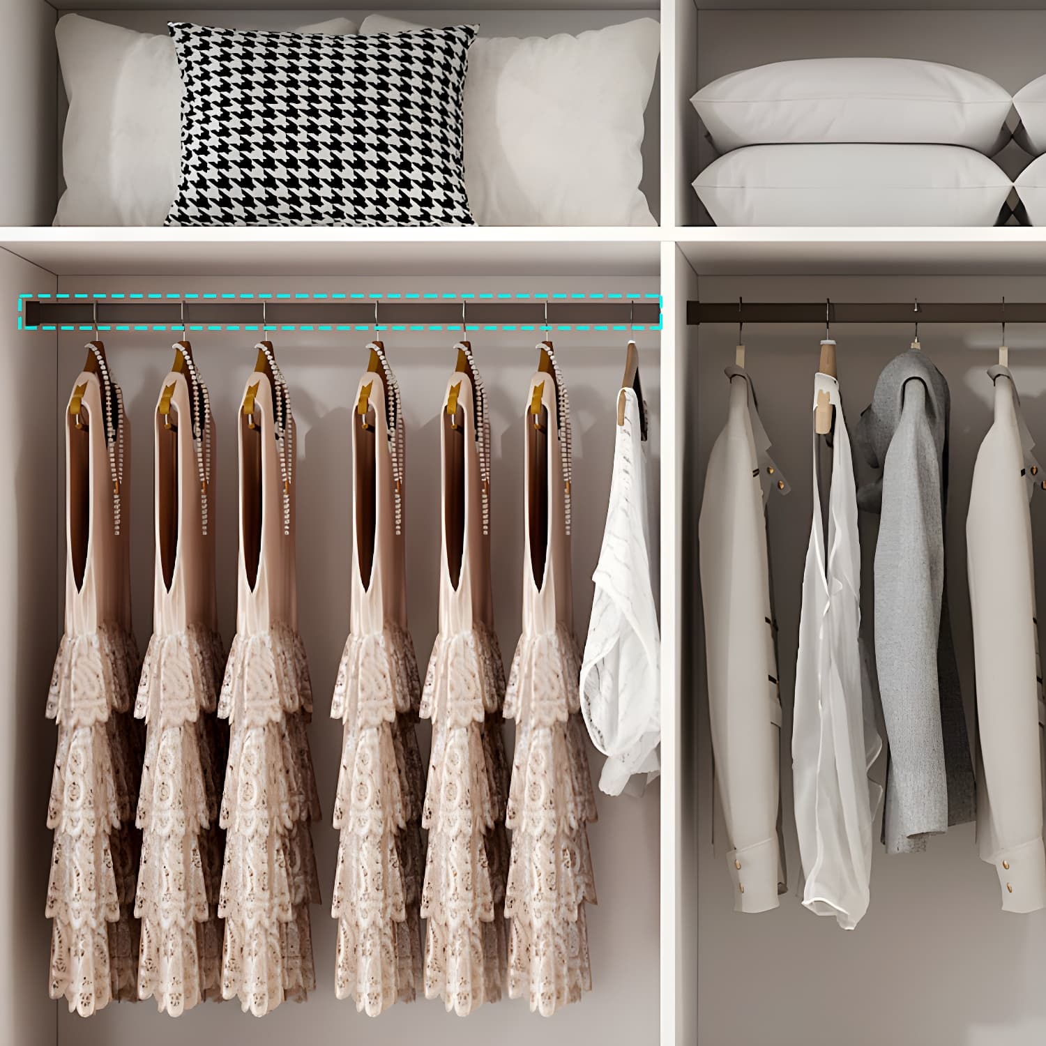 Modern Solid Color Shelves Hinged Doors Cloth Rod Included Cabinet in Beige - image 8