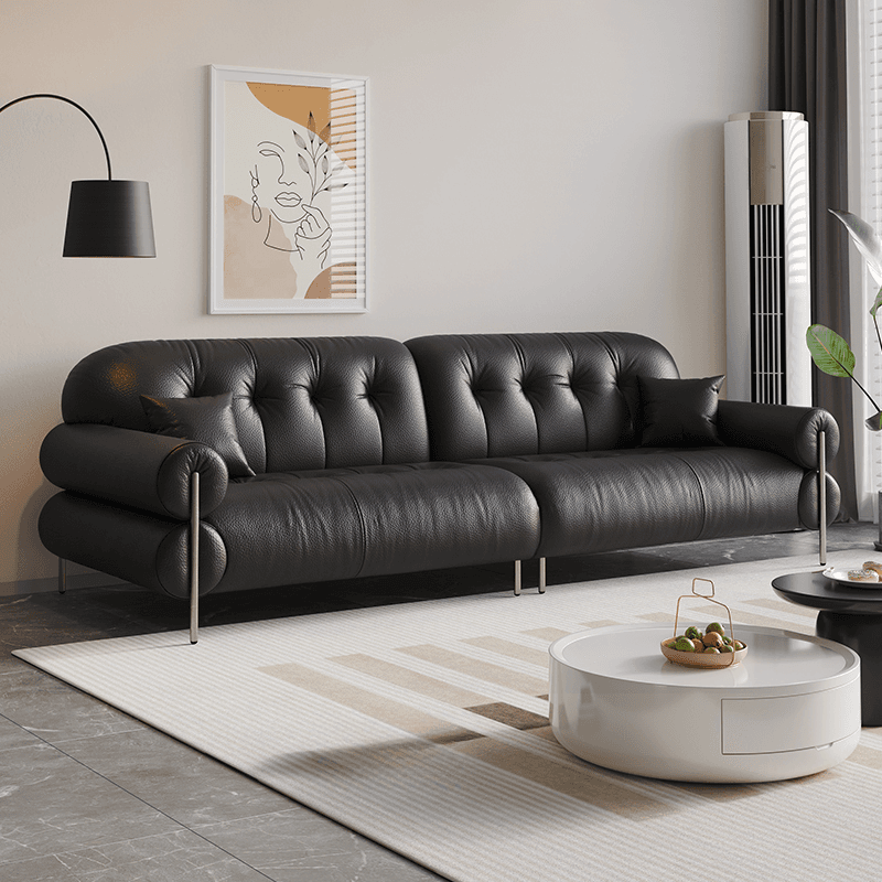 Tear Resistant Standard Sofa with Pu/Flannel Upholstery in Grey/Auburn/Ivory