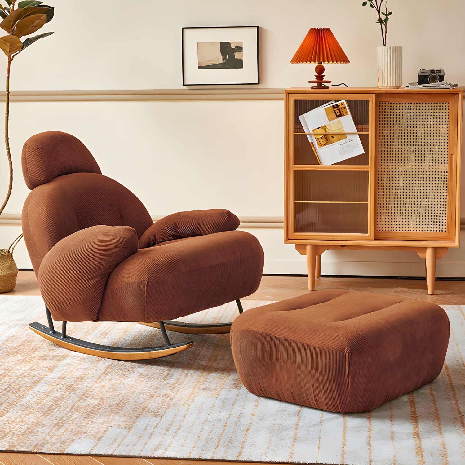 Rocking Accent Chair Solid Wood Contemporary Living Room Spindle